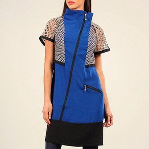 Areline Blue Funnel Collar Shift Dress